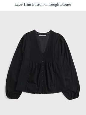 Abercrombie & Fitch Black Lace-Trim Button-Front Blouse